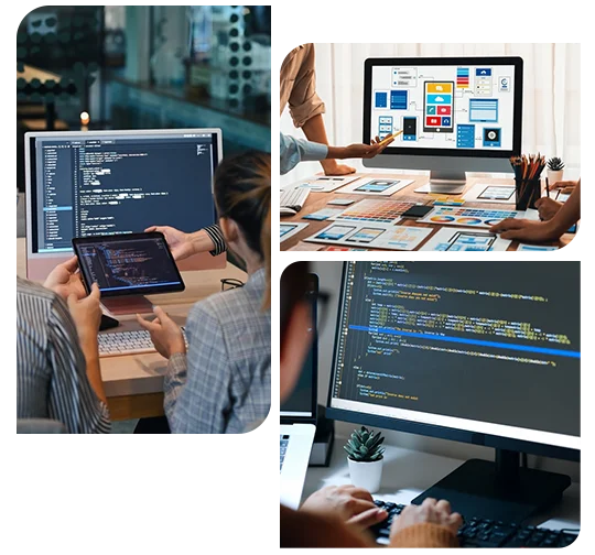 Diverse individuals focused on computer tasks and projects.